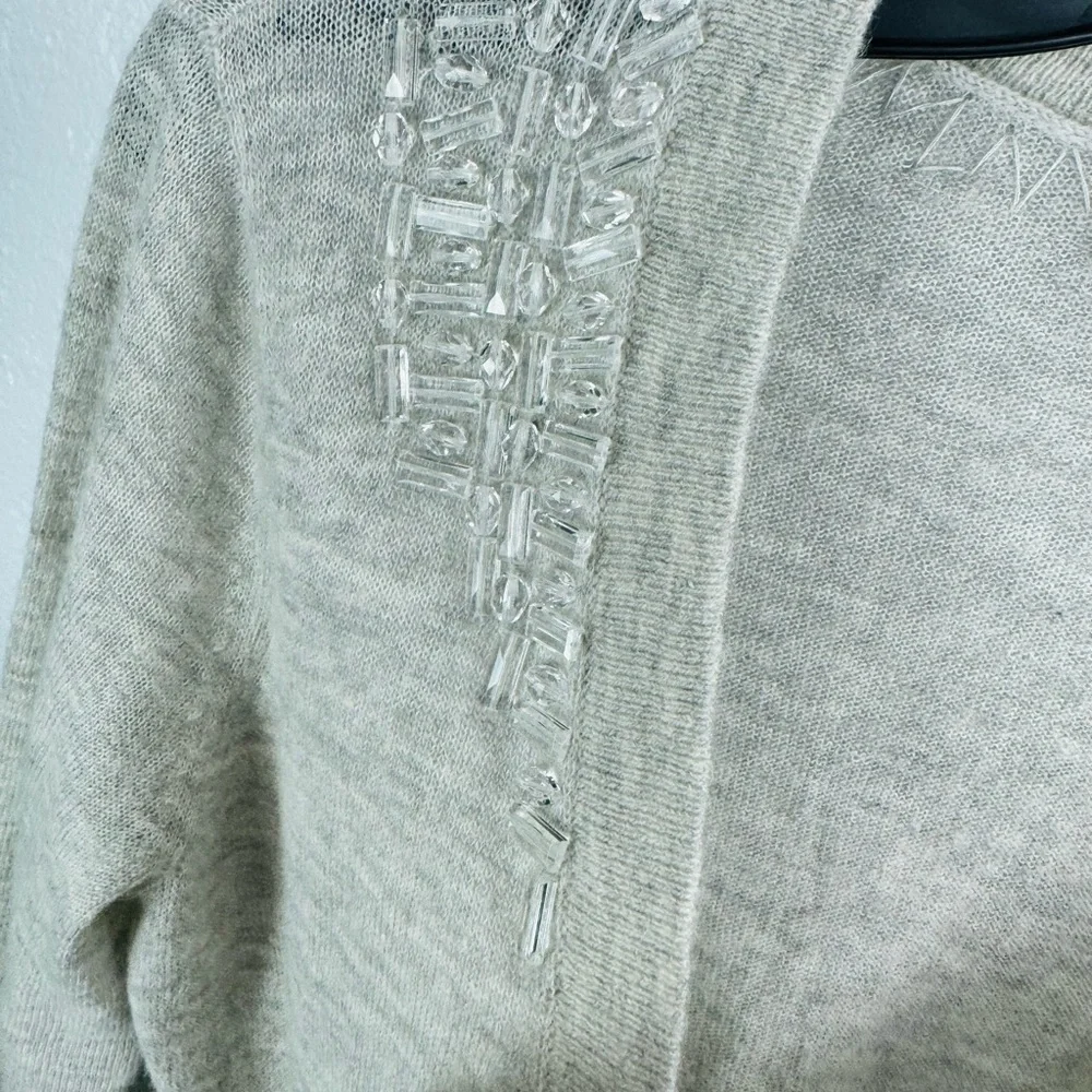 Rebecca Taylor Y2K Cashmere Bejeweled Baby Doll Pelum Grey Single Hook Cardigan - Picture 4 of 8